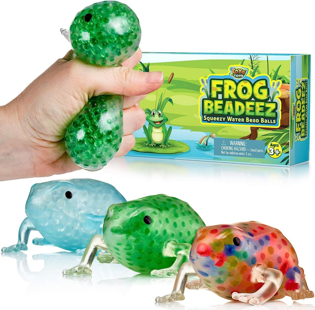 YoYa Toys Frog Beadeez Squishy Stress Balls (3 Pack) - Colorful Water Beads Squeeze Frogs - Animal Fidget Toys Sensory Toys for Autistic Children, ADHD, Anxiety,