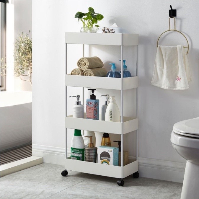 DHD 4 Layer Moving Rack Kitchen Storage Shelf Wall Cabinet Home Bedroom Bathroom Organizer Trolley