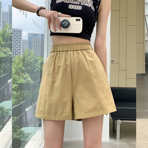 2023 summer new women's trousers casual high waist thin cotton shorts a-line wide-leg pants simple walking