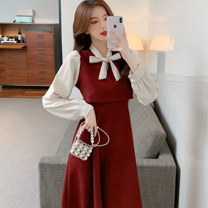 (COD) French Hepburn Style Dress Ladies Christmas Vintage Long Skirt