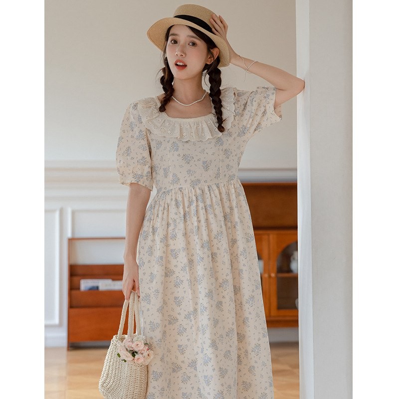 real shot spot 2023 summer new mid-length pastoral floral Japanese sweet and cute dress ZZ2529