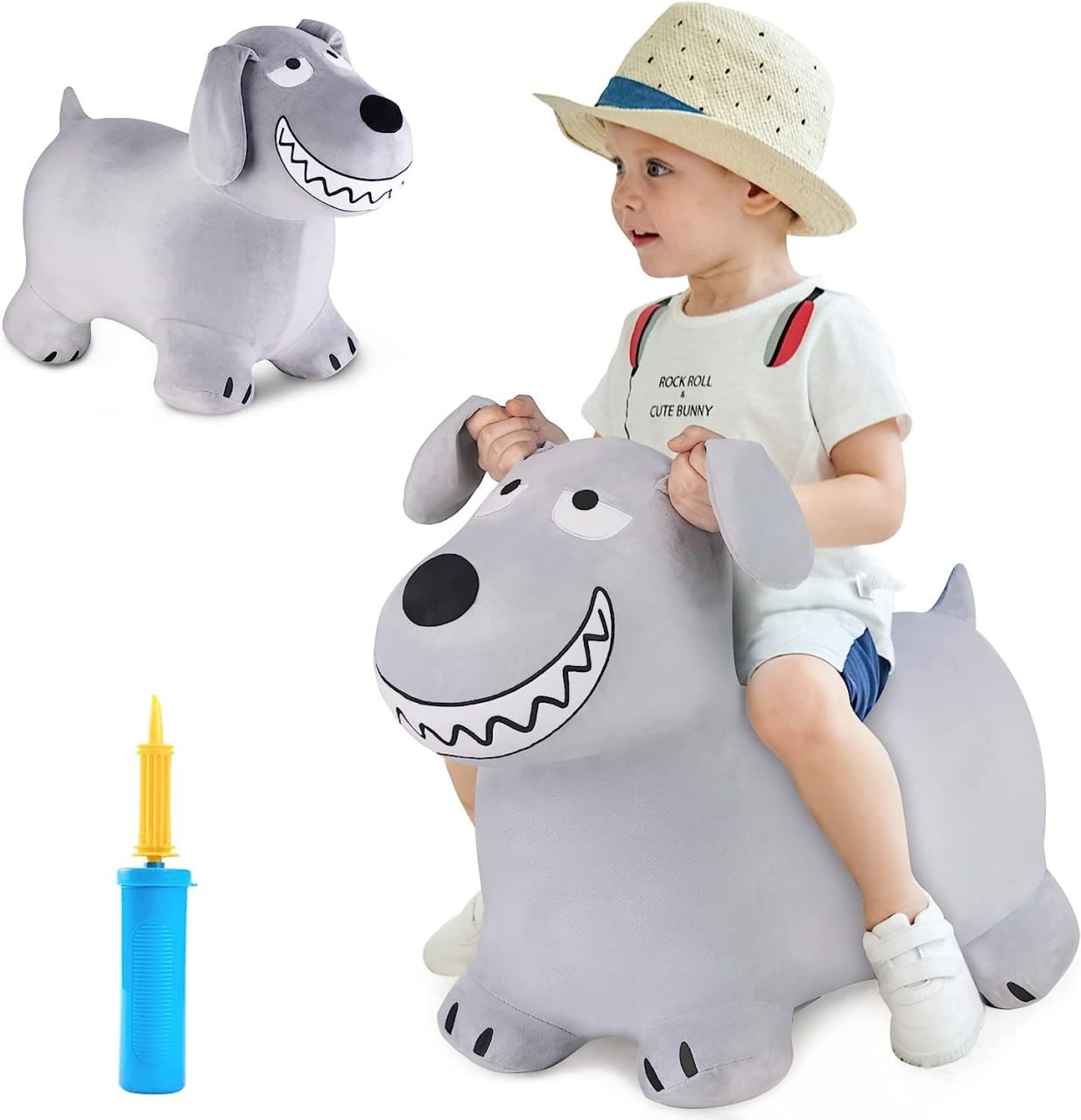 iPlay, iLearn Bouncy Pals Kids Dog Hopper Toys, Large Bouncing Animal Hopping Horse, Inflatable Plush Ride on Puppy bouncer, Outdoor Indoor Birthday Gifts for 3