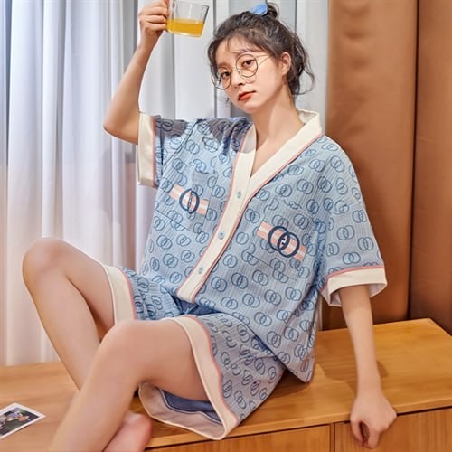 Summer new cardigan student kimono short-sleeved shorts pajamas women's cotton ladies home service suit loose large size