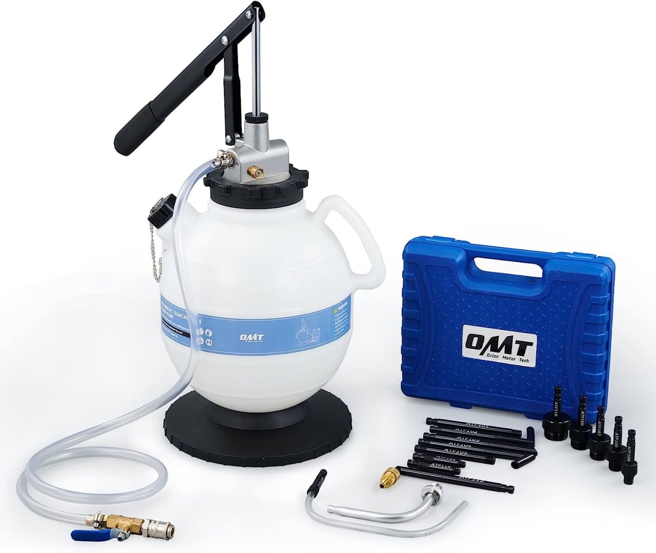 OMT 7.5L Transmission Fluid Pump, 2 Gallon Manual ATF Refill Kit Transmission Fluid Hand Pump Automotive, Transmission Fluid Transfer Pump, Transmission Fill Pump with 15 ATF Adapters