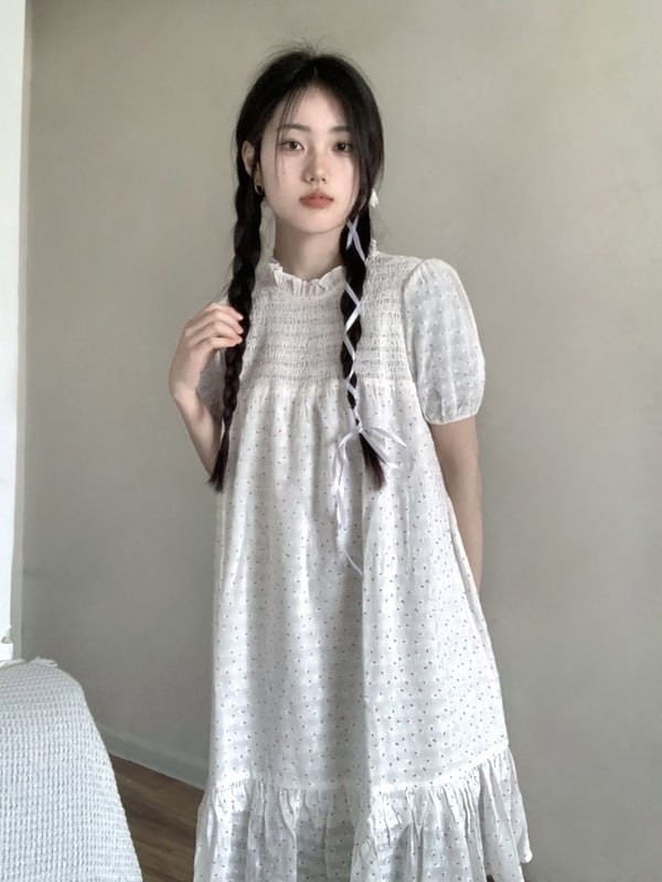 SUNTEK new Chinese style short-sleeved dress women's summer temperament skirt design sense niche doll skirt loose fungus collar skirt