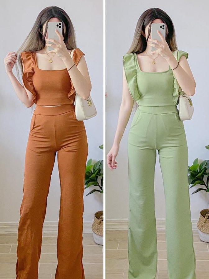 RUFFLES SQUARE NECK TERNO PANTS FOR WOMAN KOREAN STYLE COORDINATES THE FAB SHOPPE