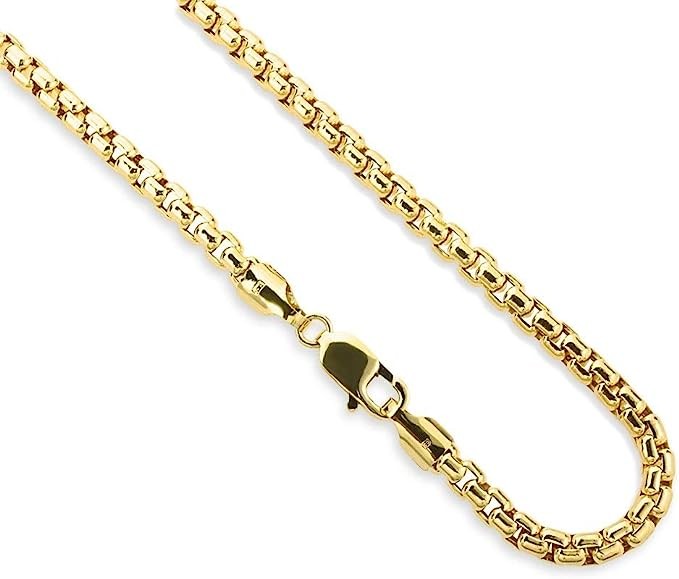 PORI JEWELERS 14K Gold 1.8MM, 2.5MM, or 3.5MM Round Box Chain Necklace -16-30 Yellow or White Gold- For Men and Women