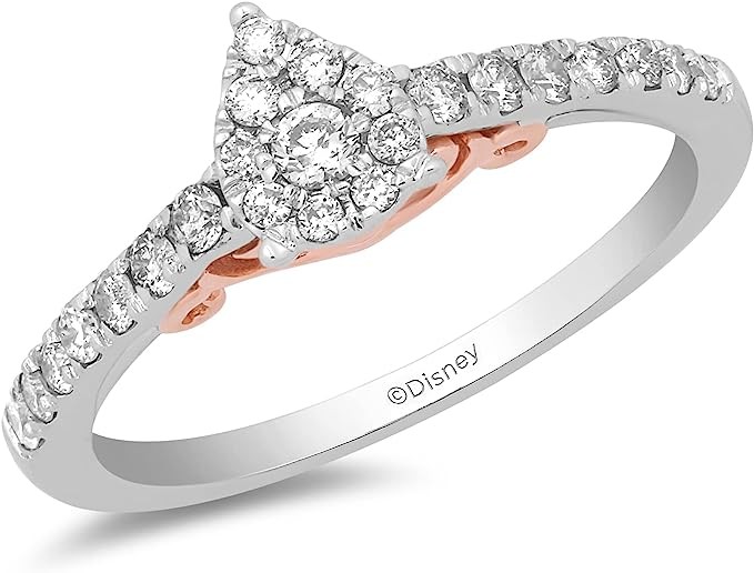 Jewelili Enchanted Disney Fine Jewelry 10K White Gold and Rose Gold 13 Cttw Diamond Ariel Shell Bridal Ring