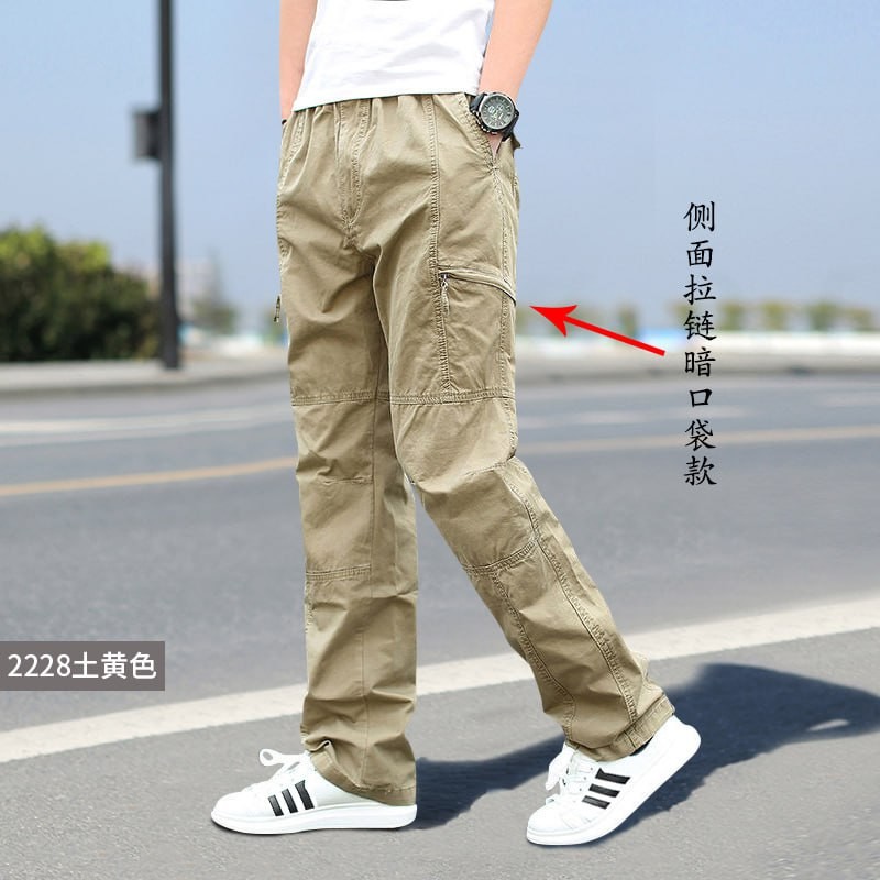 Multi-pocket pants overalls solid color pants men's trousers trendy straight plus fat plus size casual men's outdoor pants. AT