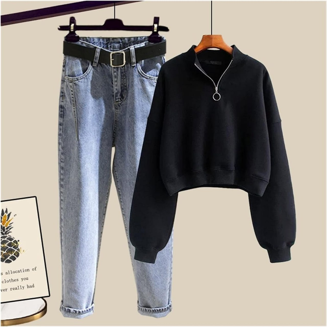 WPYYI Women Two Piece Set Suit Fashion Office Lady Loose Long Pants Outwear Clothing