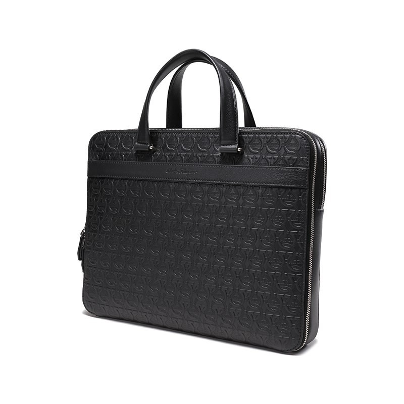 Ferragamo Salvatore Ferragamo Men's Leather Business Portable Briefcase Computer Bag Business Bag 240635 0749653-Black Gancini Pattern