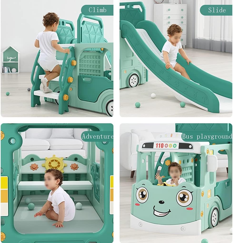 YILANJUN Children's Slide, Safe and Non-Slip Mini Bus, Slides for Toddlers Childrens Kids Toddler Playground Garden Indoor Play Toy Climbing, Green, Blue, Pink, 1-8 Years