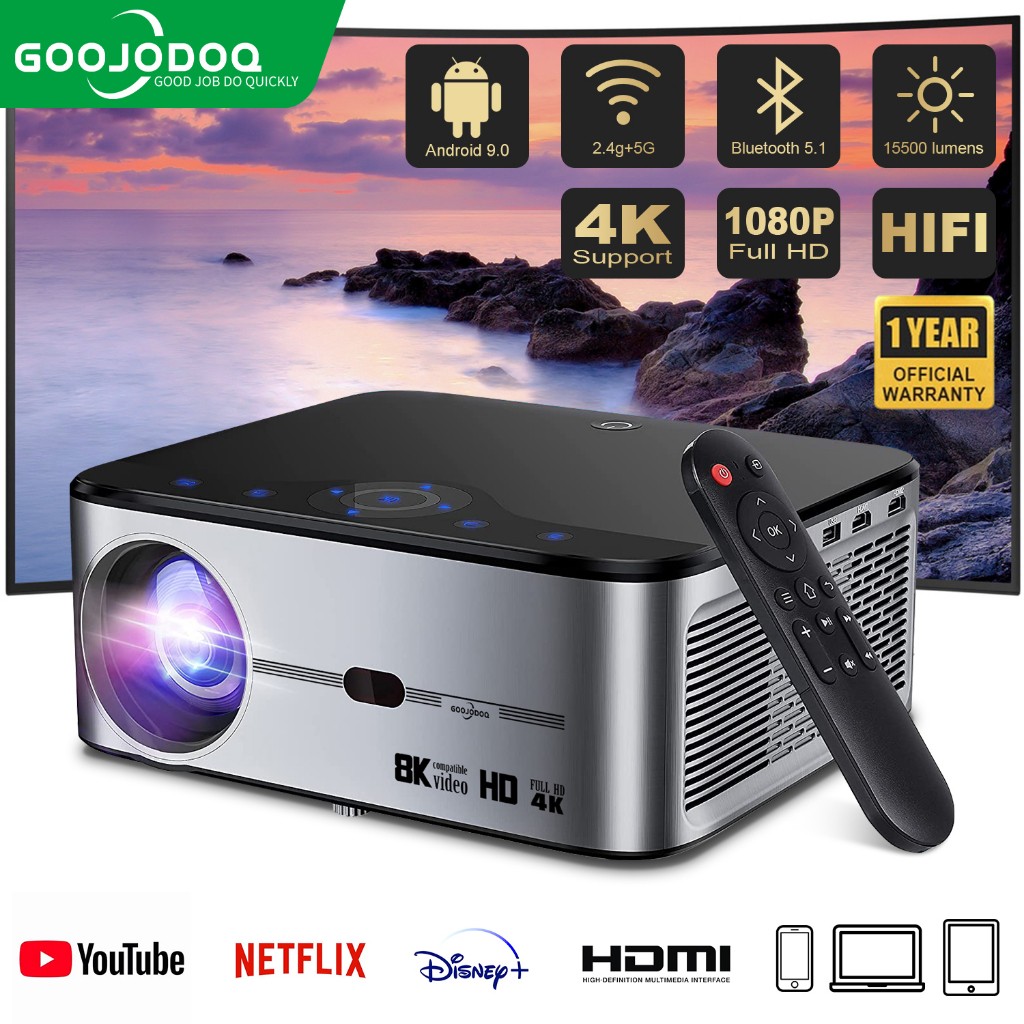 GOOJODOQ Mini Projector for Phone 4K Ultra HD 1080P Laptop Screen ios Android Bluetooth Netflix WiFi