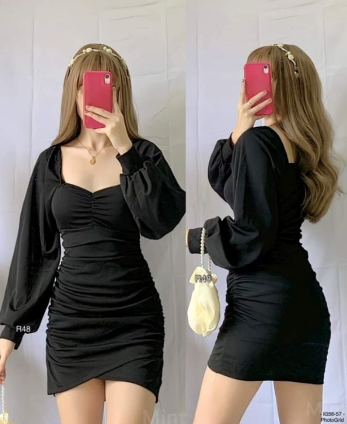 Elizze Puff Sleeve Overlap Dress