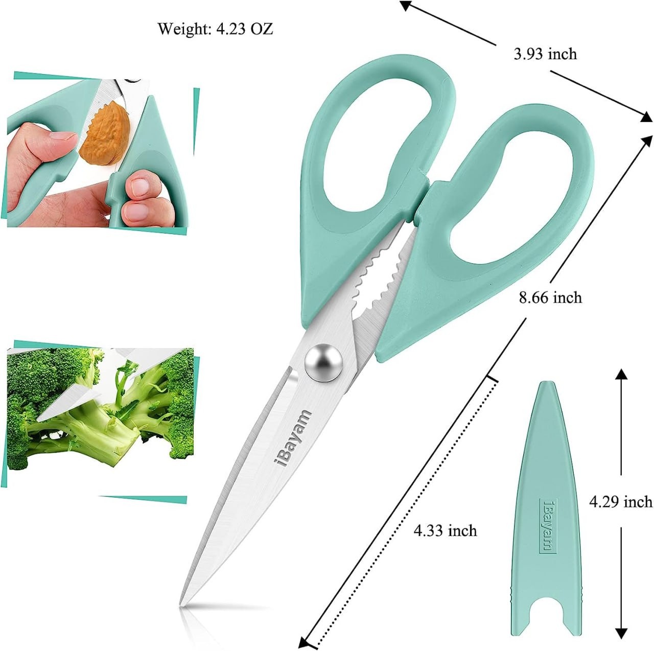 Kitchen Poultry Shears, iBayam Meat Scissors Heavy Duty Dishwasher Safe Food Cooking Shears All Purpose Stainless Steel Utility Scissors, 2-Pack, Black, Aqua