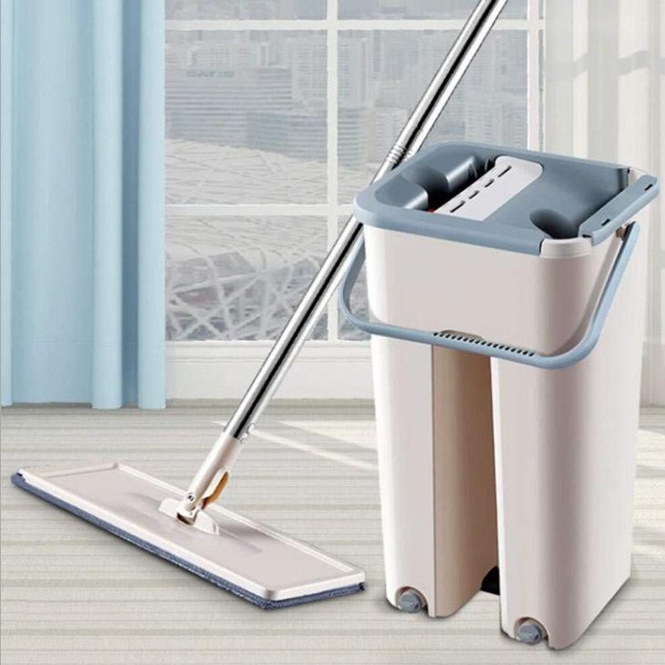 Factory wholesale new lazy hand-free flat mop net red vibrato one drag dual-use mop bucket set