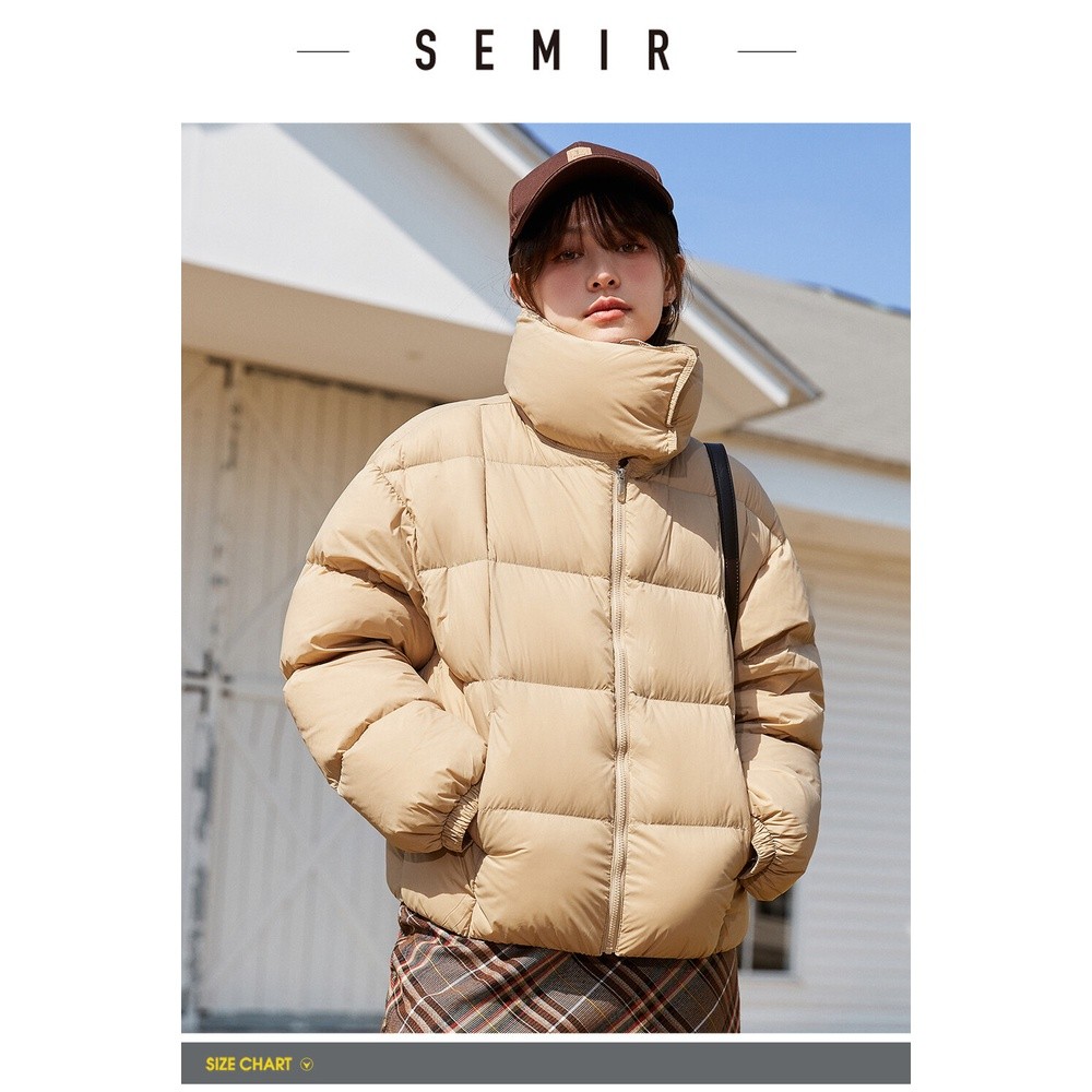 Semir Lightweight Down Jacket For Women 2022 Winter New Waterproof Short Stand Collar Solid Color Loose Women'S Clothing