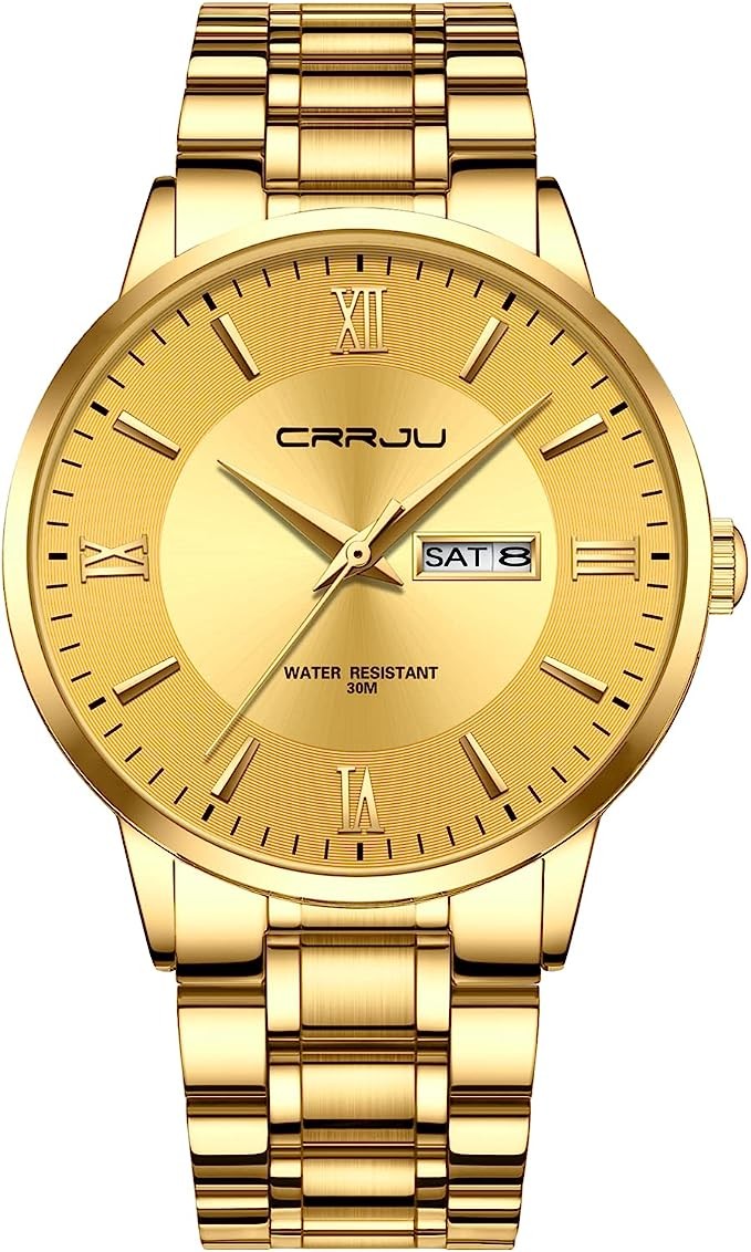 CRRJU Men's Minimalist Casual Luxury Auto Date Watches Fashion Business Japan Movement Quartz Waterproof Wristwatches for Men Stainsteel Steel Band Watch