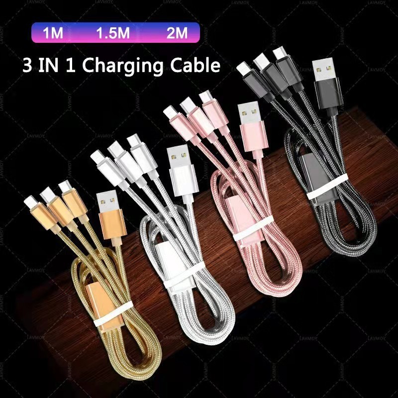 3 in 1 charging cord type-c charger cable for Android typec 5G 1.2M USB Nylon