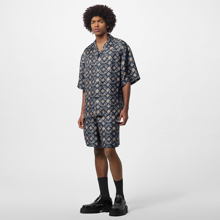 Men's Louis Vuitton LV Shirt 1 LV Monogram Pattern Shirt Blue Pattern