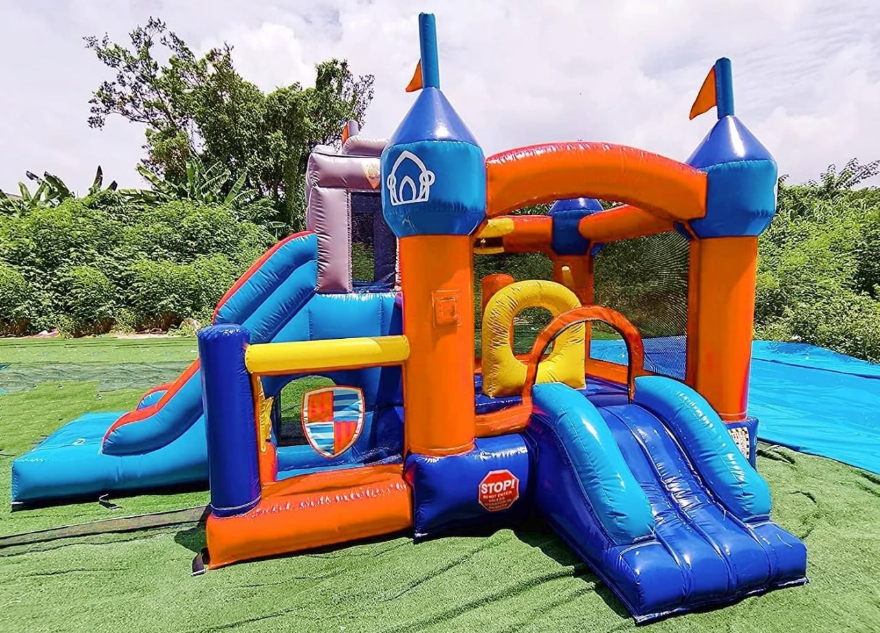 15FT Commercial Bounce House Castle Inflatable, (Heavy Duty PVC) - 2 Water Slides, Ball Pit, Basketball Hoop, Obstacle - Bouncy House for Kids 5-12, Outdoor Party Toy for