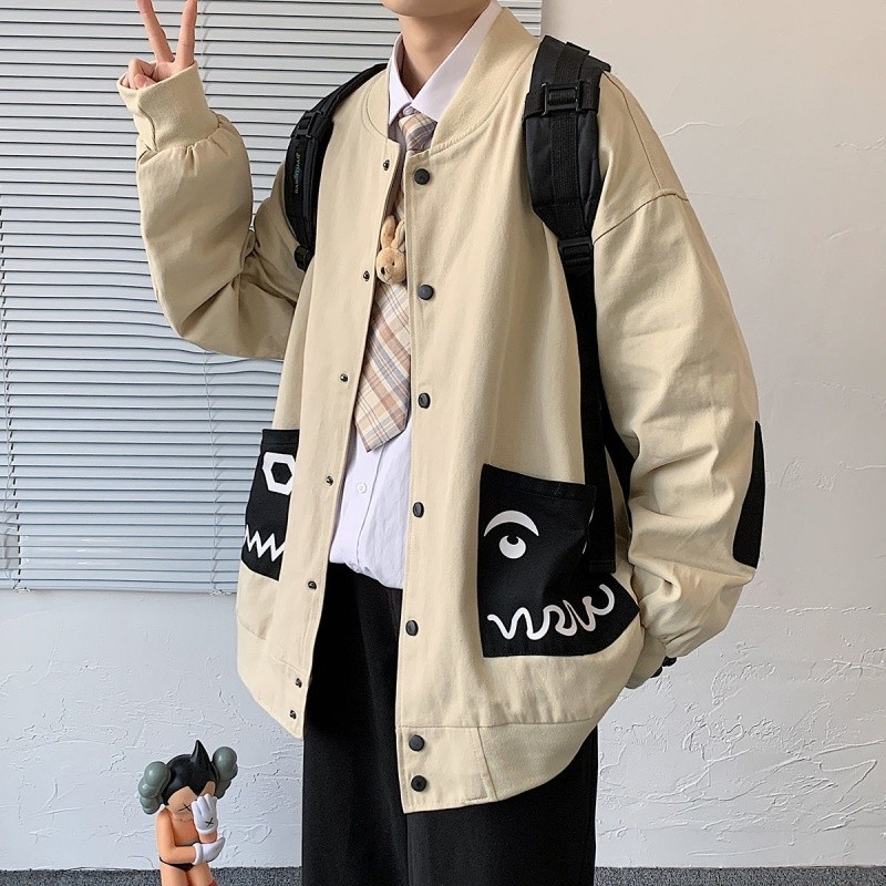 Jacket Japanese Contrast Color Pocket Large Size Men's and Women's Loose Casual Jacket