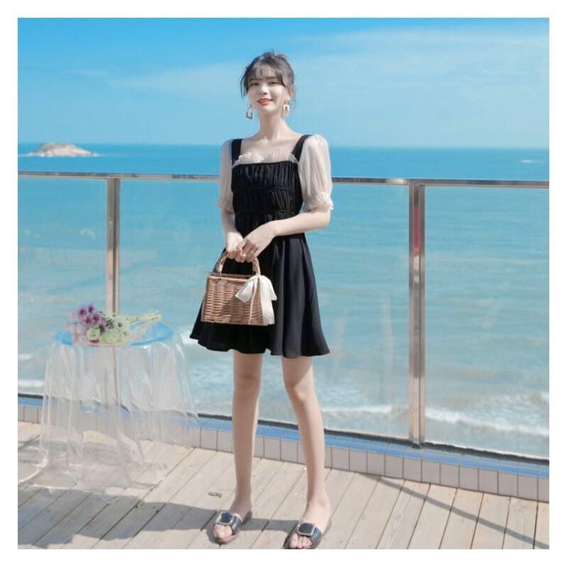 YIBUSHENG2021 summer new French style retro skirt net red dress female summer small black Hepburn style little black dress