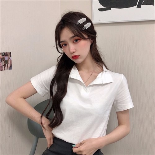 POLO shirt women's short-sleeved T-shirt women's solid color cotton niche design