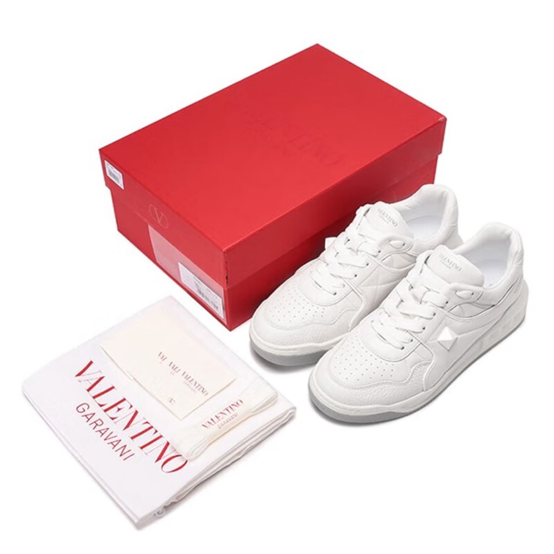 Valentino (Valentino) ONE STUD Men's Casual Shoes Nappa Leather Lace-Up Small White Shoes Sneakers Fashion Trend Big Brand Men's Shoes White [Heel Height About 4.5] 2Y0S0E71