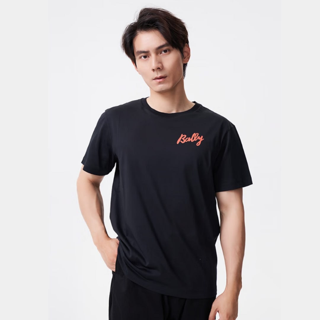 Bally (BALLY) men's cotton round neck short-sleeved T-shirt black print pattern 6302825
