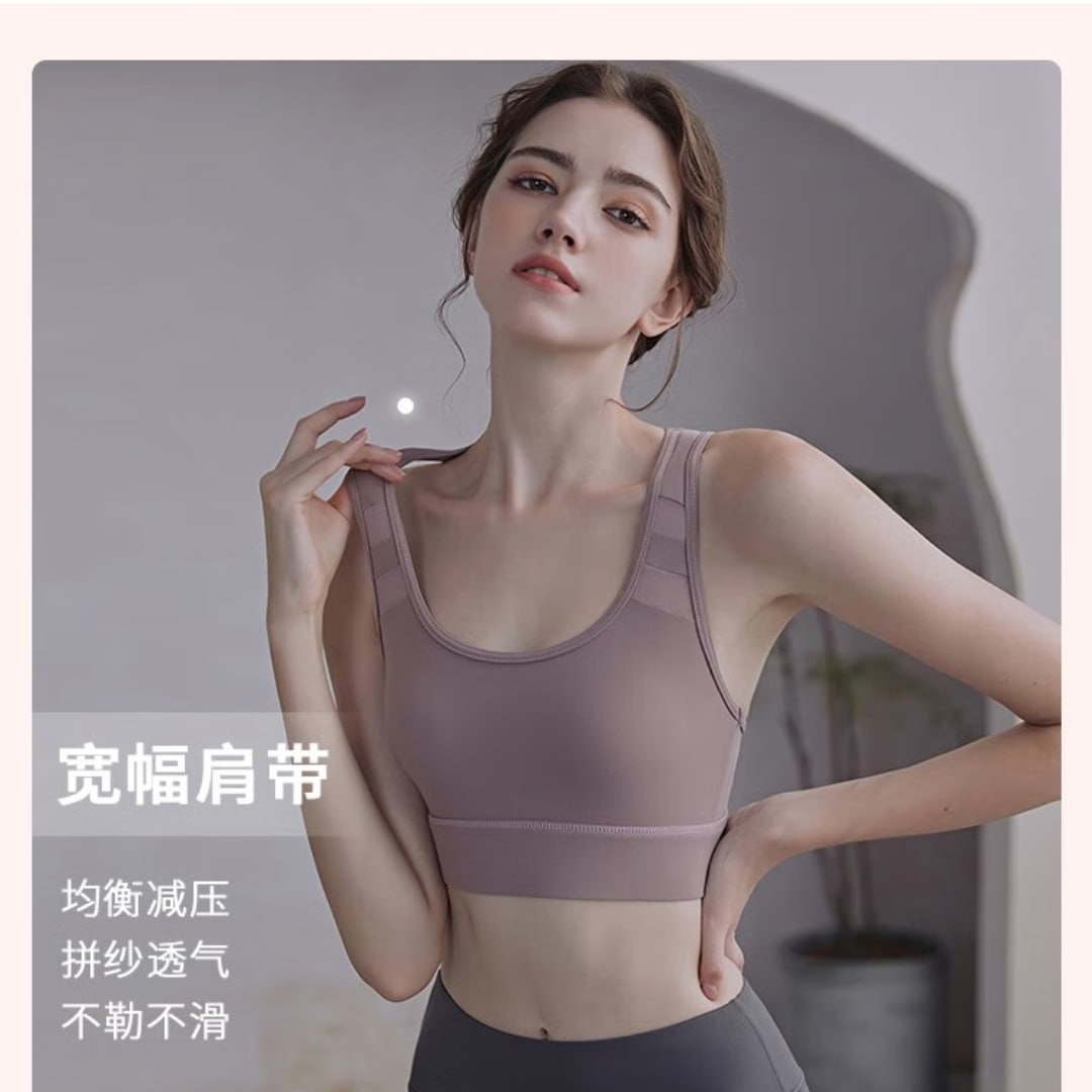 MuurceeR light luxury women's yoga suit suit women's summer high-end Pilates fitness exercise running lotus root purple bra + dark gray mesh cropped pants S