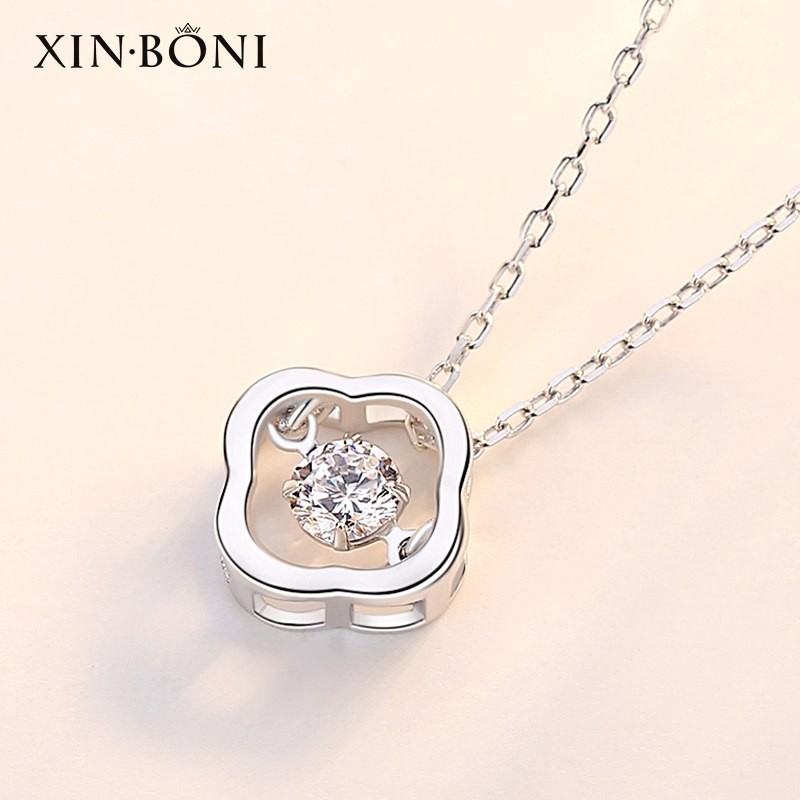 Xin Boni 925 Silver Smart Necklace Clavicle Chain Four-leaf Clover Girlfriend Tanabata 520 Valentine's Day Girlfriend Birthday Lucky Gift Smart Four-leaf Clover Necklace + Preserved F