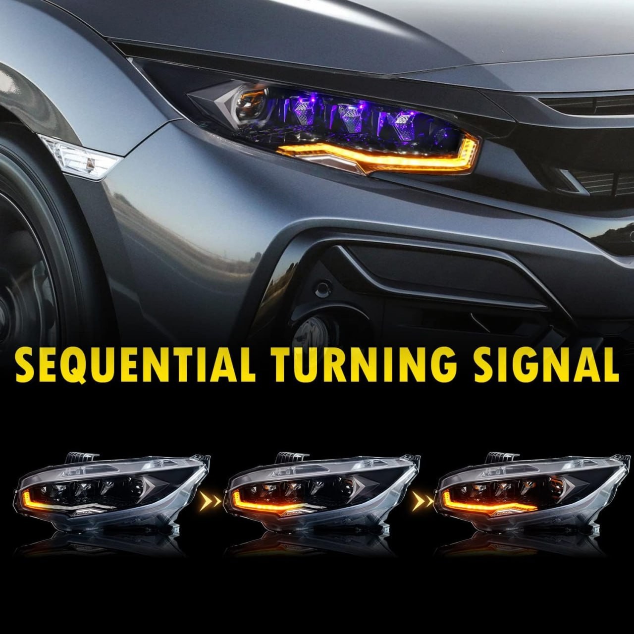 Archaic Full LED Headlights Assembly for 10th Gen Honda Civic 2016-2022, Head Lamp with Sequential Turn Signal for Civic SedanCoupeHatchback, Headlight Assemblies for EXLXSportTouringS