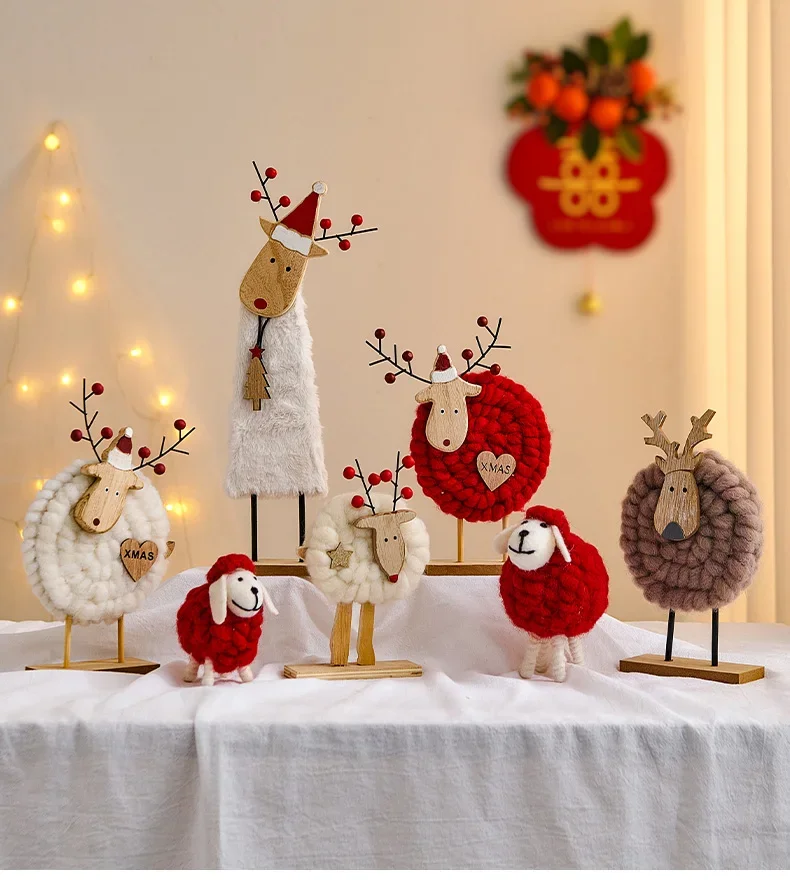 Christmas Decorative Figurines Felt Lamb Lovely Accessories Desktop Decoration Accessories New Year’s Gift Vintage Home Decor
