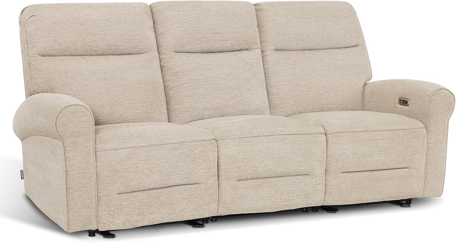 MCombo 87.8" Wall Hugger Power Reclining Sofa with Drop Down Table, 3-Seater Recliner Couch for Small Spaces Living Room RV, USB Ports, Fabric PR635M3 (Beige)
