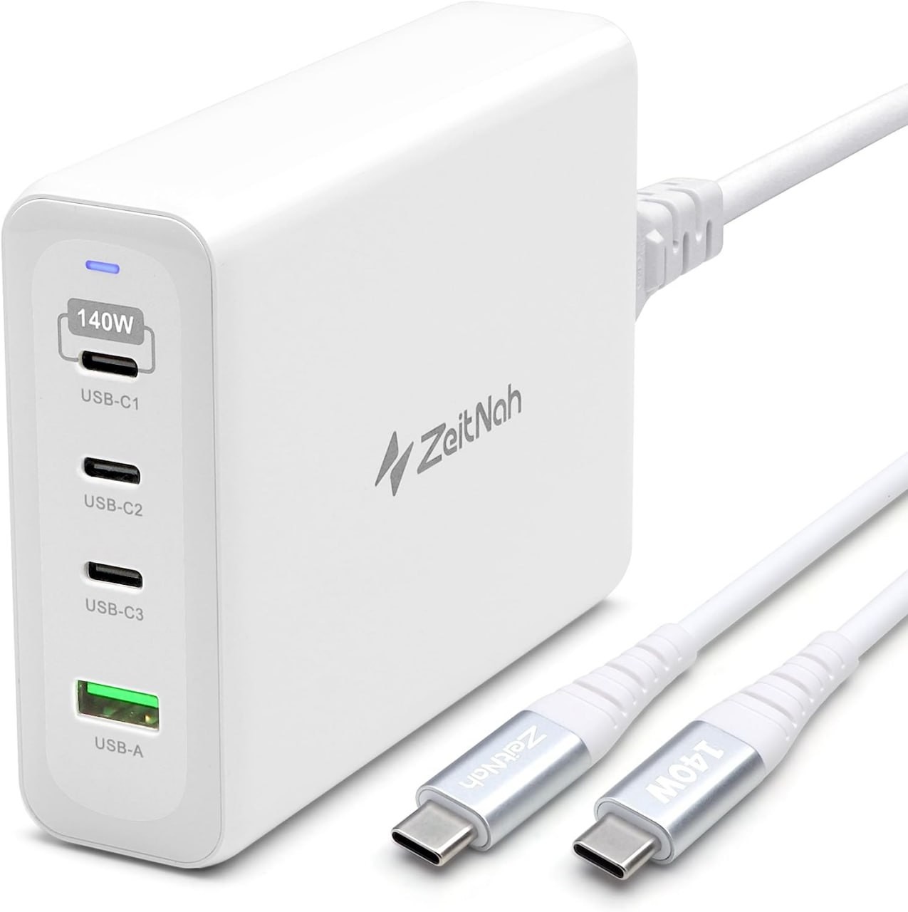 ZeitNah 240W USB-C Charger with 140W Type-C Cable, PD3.1 PPS PD3.0 QC5.0 4-Port GaN Fast Charging Block, Compatible with MacBook ProAir, iPad ProAir, iPhone 141312, Gala