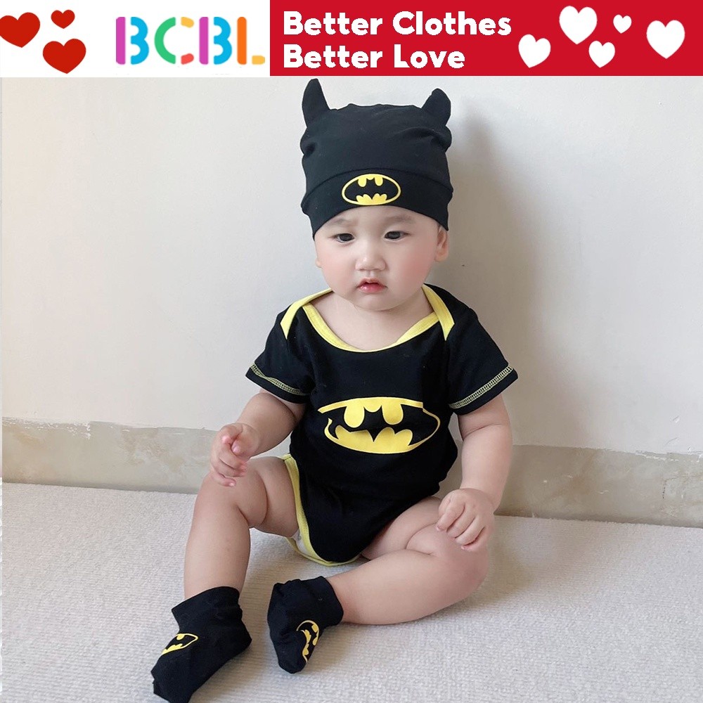 BCBL Costume for Baby Boy Terno Batman Cartoon Babies Romper Born Onesies Black Jumpsuit Clothes Shoes Hat Costumes 3 Pcs.