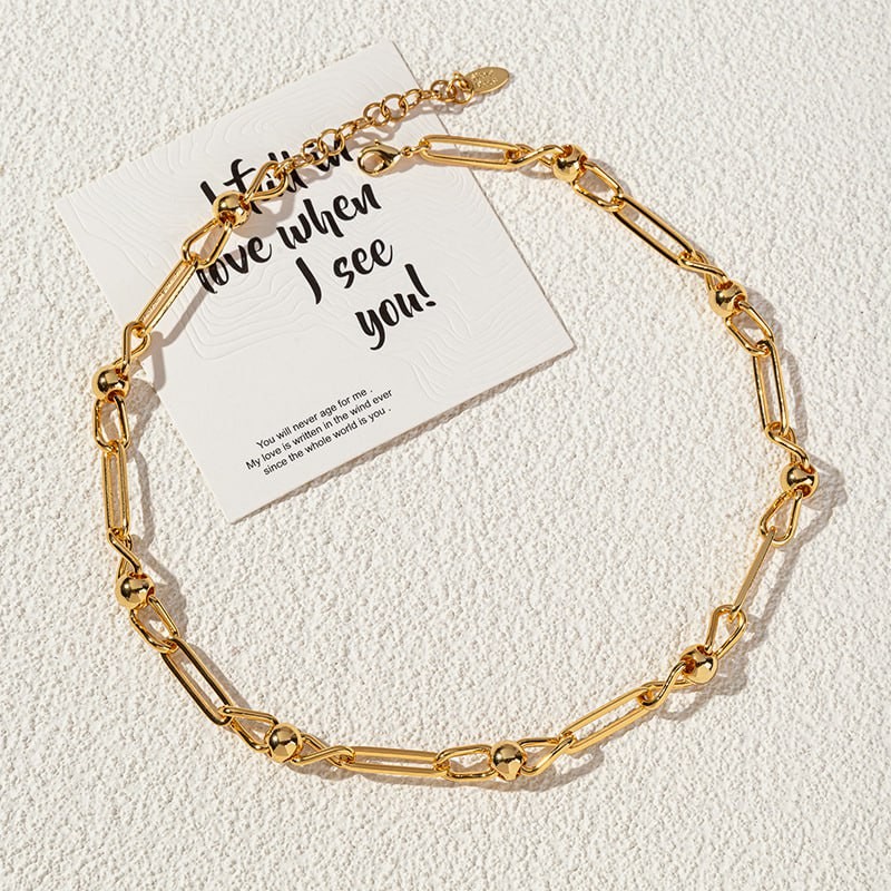 European and American Retro Brass Plating 18K Real Gold Thick Chain Necklace Femininity Versatile Plain Chain Stackable Clavicle Chain