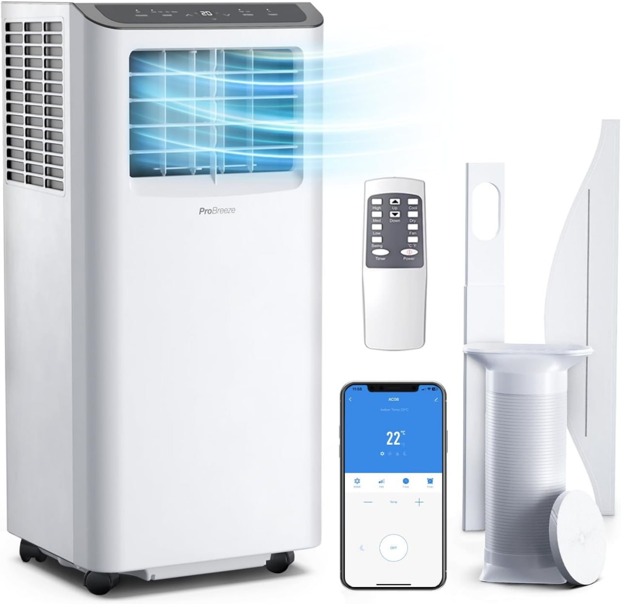Pro Breeze Portable Air Conditioner for Room 10000 BTU 450SqFt Air Conditioning Unit, Smart Air Conditioner Portable with Fan, Dehumidifier, Night, Timer, Window Ventin
