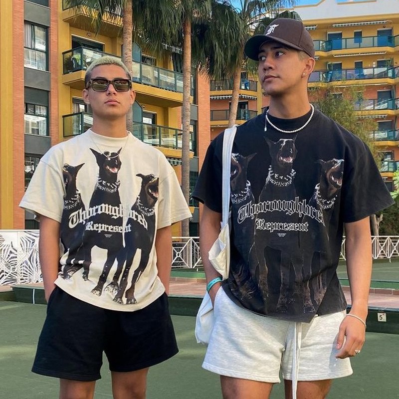 REPRESENT Doberman pinscher printed washed and distressed short-sleeved European and American men's summer heavy tide brand T-shirt wholesale