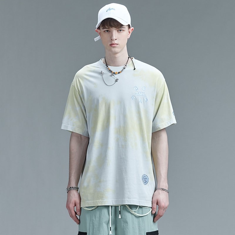 [1 piece 30% off] [Clearance] GUUKA gray tie-dye short-sleeved T-shirt men's fashion brand summer student back print sports half-sleeved loose