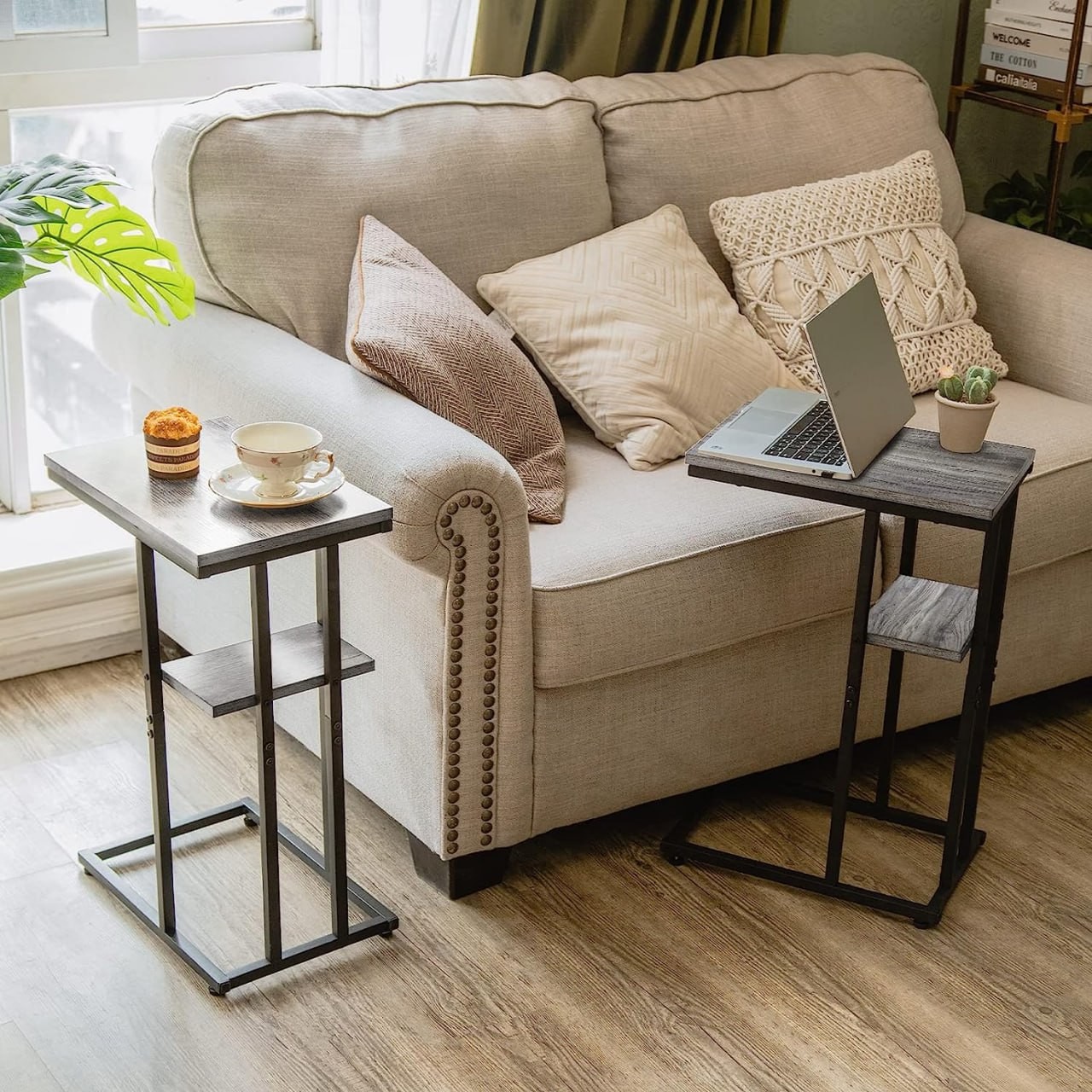 Yoobure C Shaped End Table Set of 2, Side Table for Couch and Bed, Small Side Table for Small Spaces, Living Room, Bedroom, Rustic Snack Table