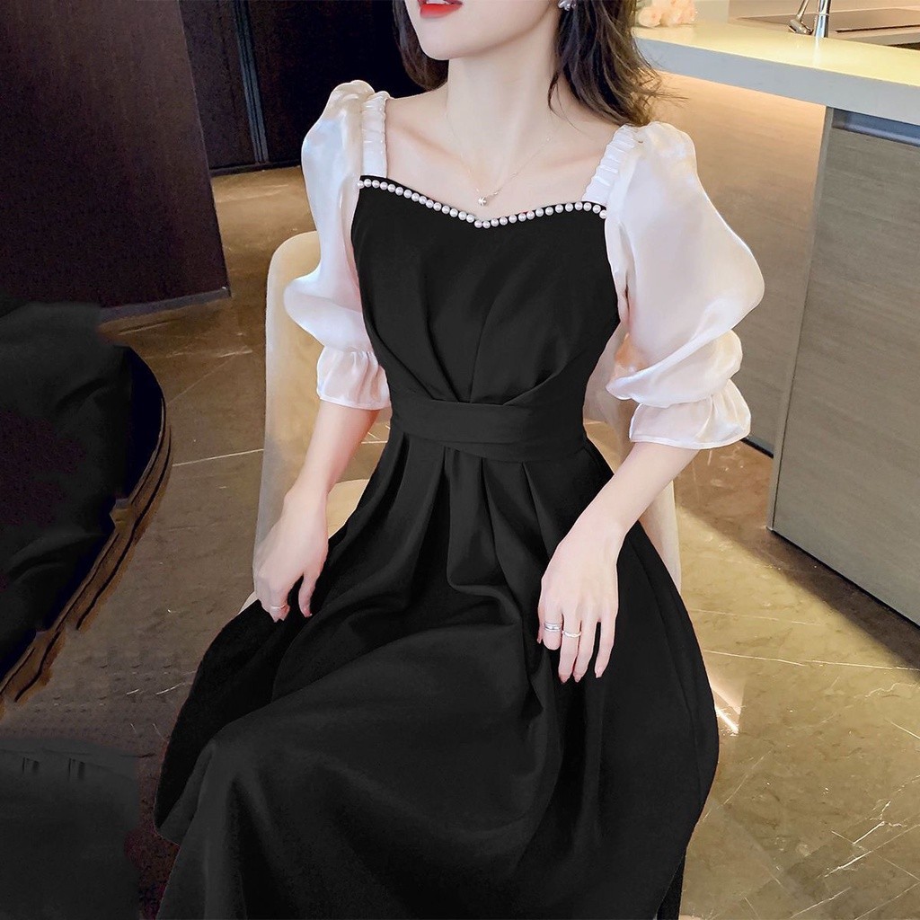 Sweet French Style Red Dress Women's Five-Quarter Sleeve Season New Waist-Tight Slimming Midi DressA