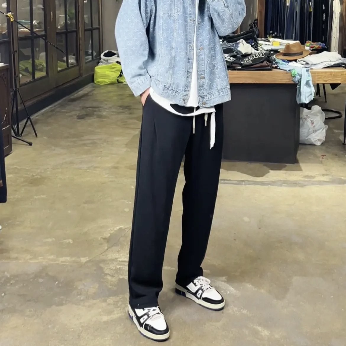 Spring and summer drape straight loose sports pants men's high street mopping wide-leg pants casual all-match pants XK02