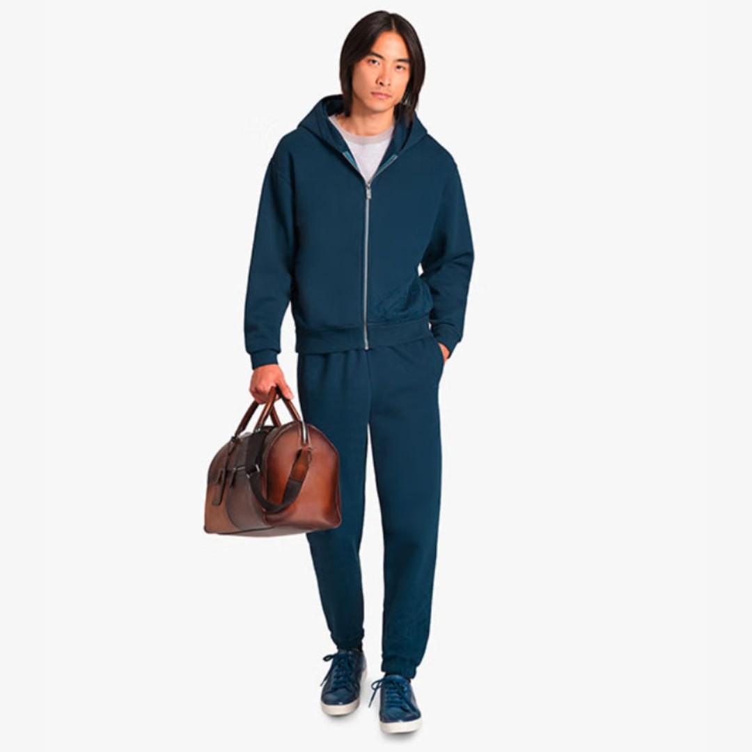 BERLUTI [Spring and Summer New Product] Embroidered Scritto Pattern Zipper Hoodie Dark Blue M