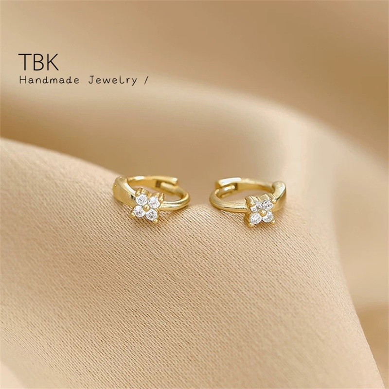 TBK 14K Gold Plated Mini Zircon Hoop Earrings Cubic Zirconia Small Piercing Earings 5474e