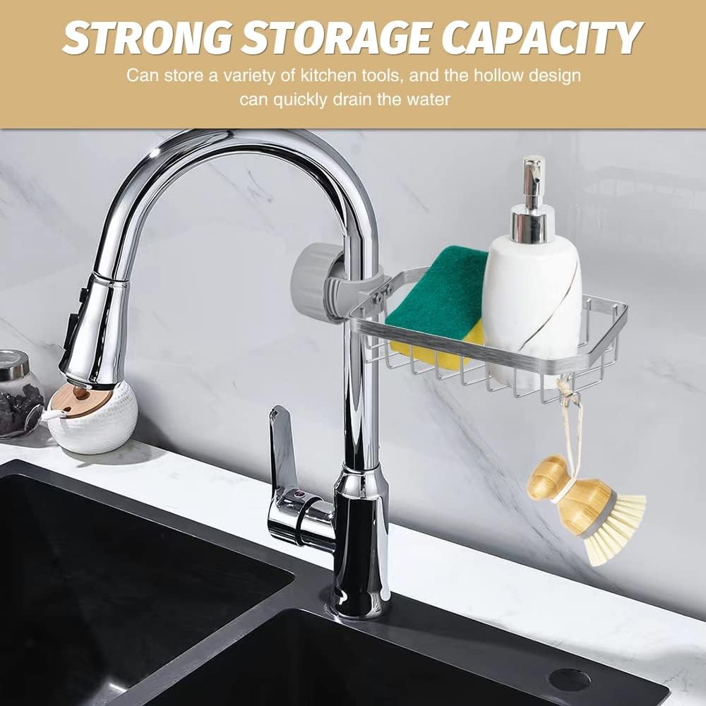 Quimoy Sponge Holder for Kitchen Sink, Kitchen Faucet Sponge Holder, Stainless Steel Faucet Rack -A Perfect Storage Accessory for Kitchen, Bathroom, Sponge, S