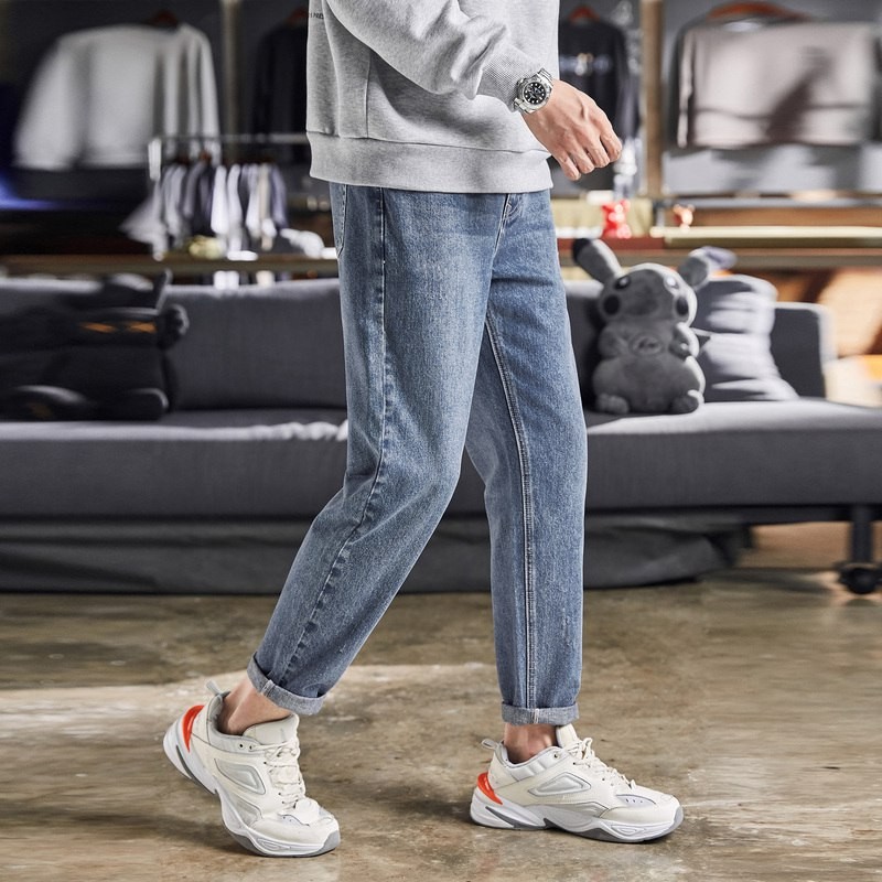 Tang Lion's new black jeans men's loose straight denim trousers trendy Korean style casual trousers
