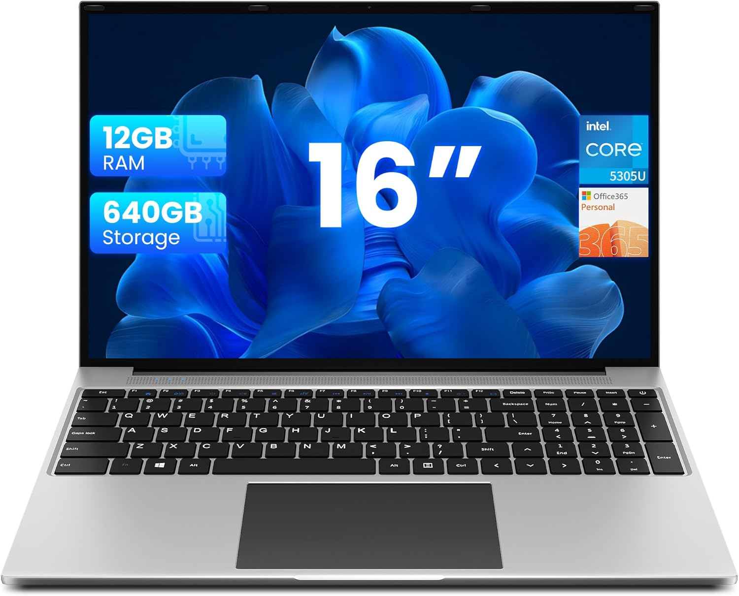 jumper 16 Inch Laptop Computer, 12GB RAM 640GB Storage, 5305U Processor, 1200p IPS FHD Display, WiFi-5, USB-A&C, HDMI, 38Wh Battery, Cooling System.
