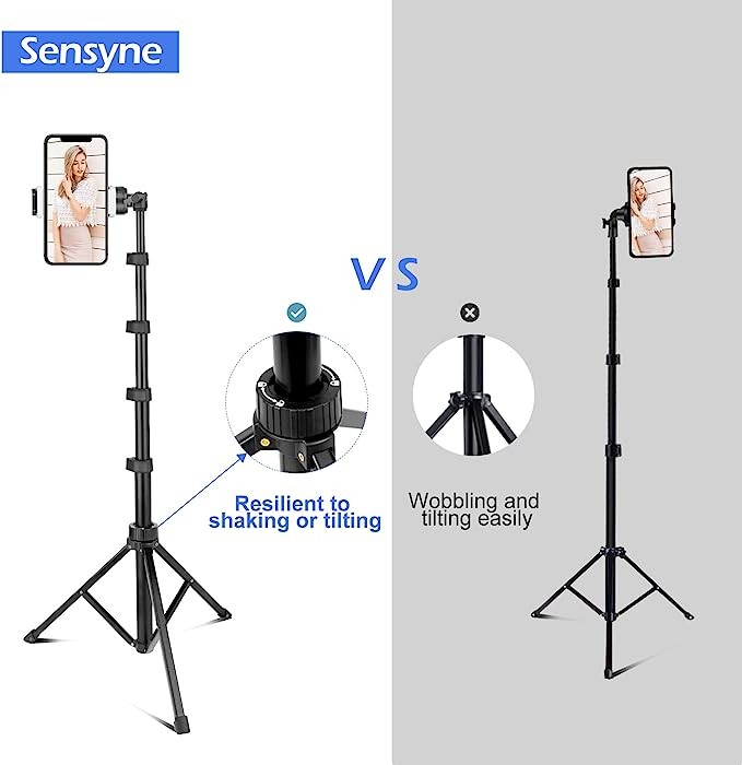 Sensyne 62 Phone Tripod & Selfie Stick, Extendable Cell Phone Tripod Stand with Wireless Remote and Phone Holder, Compatible with iPhone Android Phone, Camera (Black)